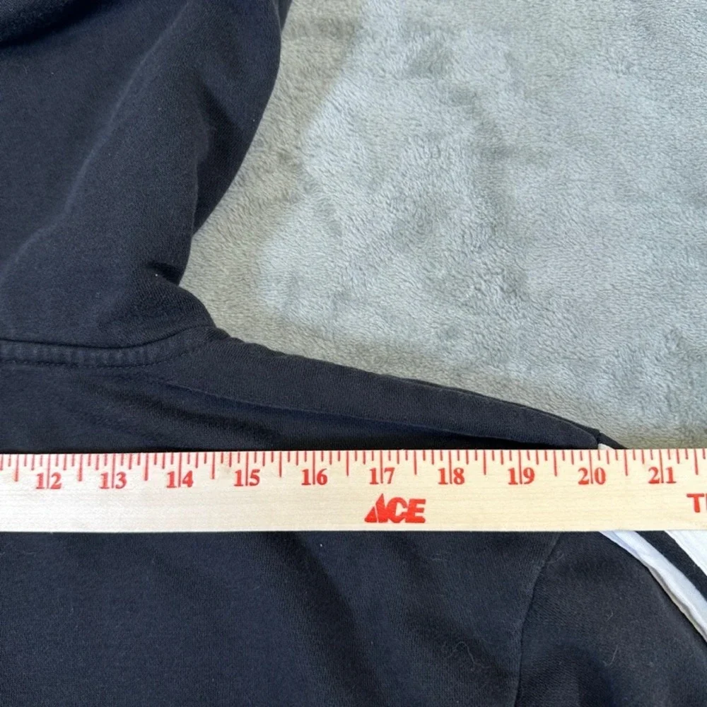 Adidas Mens Full Zip Hoodie Black Three Stripe Fleece Sweatshirt Small